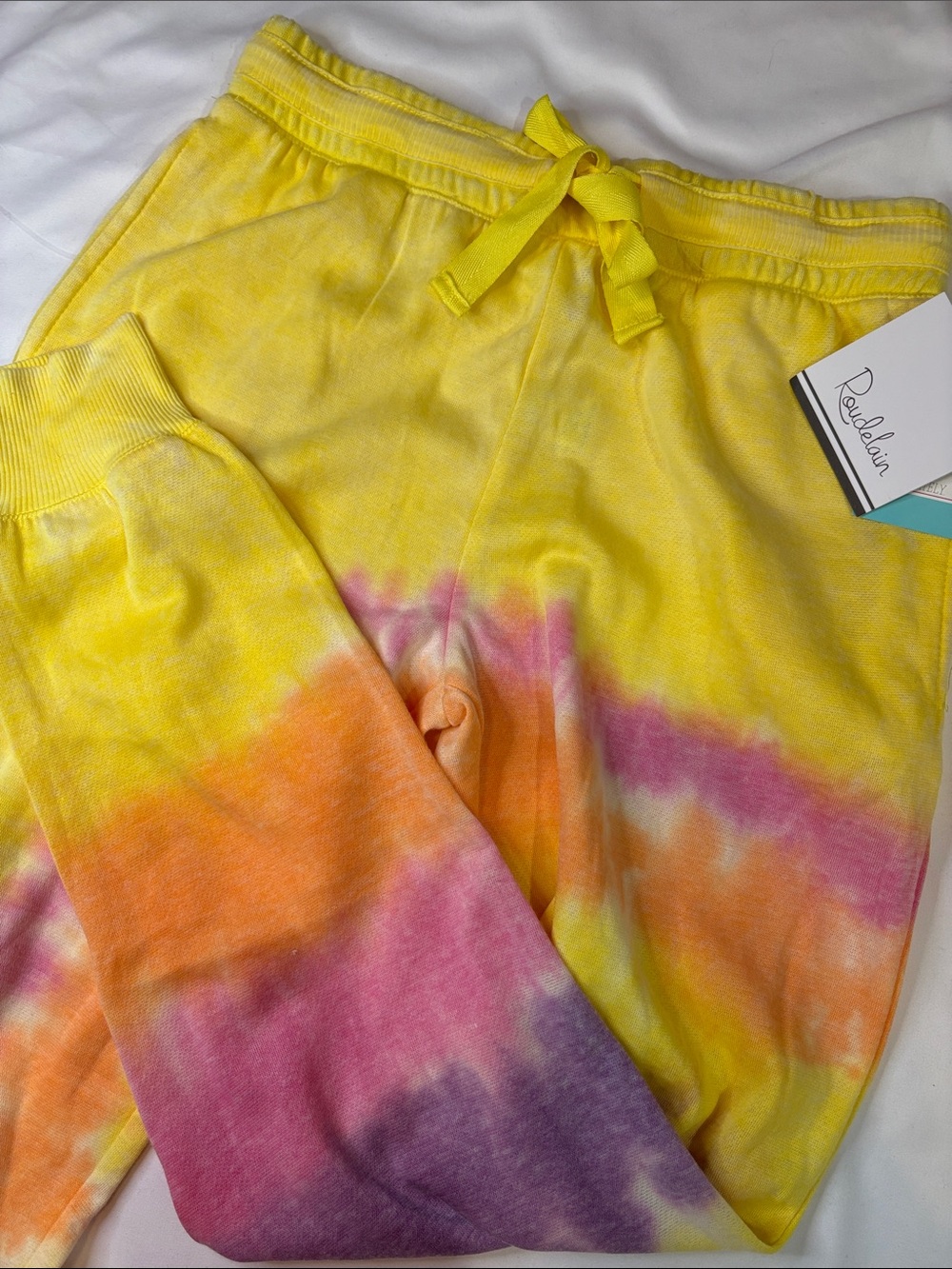 Roudelain Thin Soft Tie Dye Jogger Pants Yellow Pink Purple Orange Pastel Tiedye